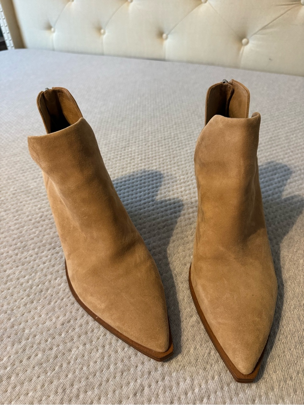 Vince Camuto Camel Suede Pointed Ankle Booties - Picture 3 of 7